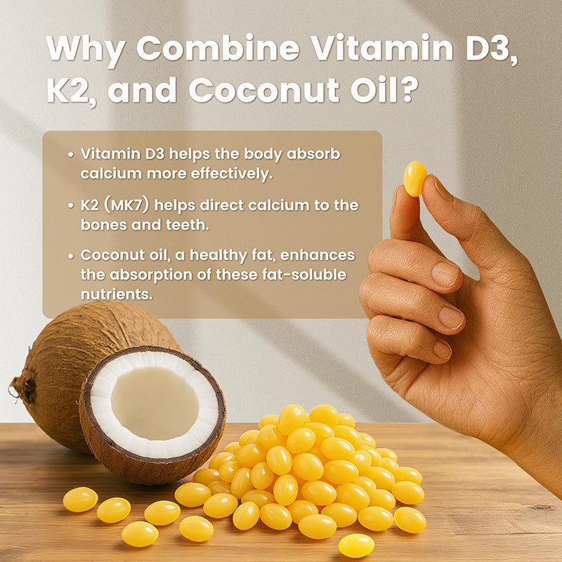 Coconut Flavor Vitamin D3 and K2 Dietary Supplement Softgels